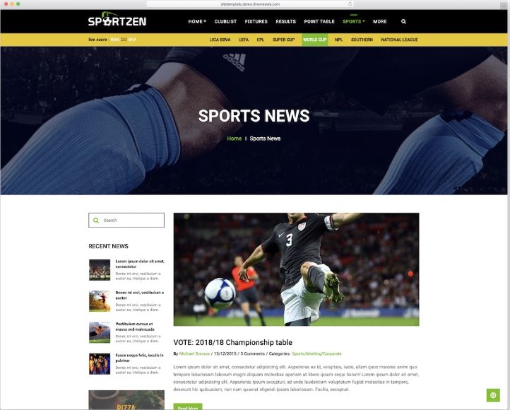 Sportzen - mẫu website tin tức thể thao