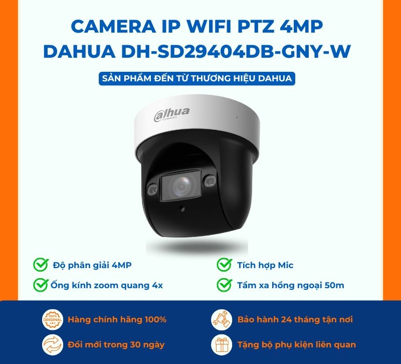 Camera IP Wifi PTZ 4MP Dahua DH-SD29404DB-GNY-W