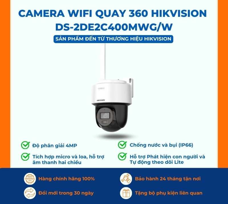 Camera wifi 4.0MP quay 360 Hikvision DS-2DE2C400MWG/W