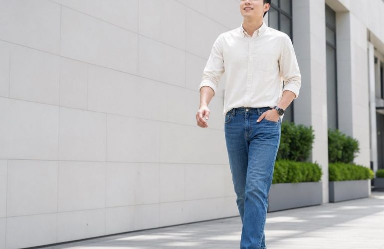 Quần jean nam dáng đứng: lựa chọn gọn gàng cho lịch sinh hoạt bận rộn