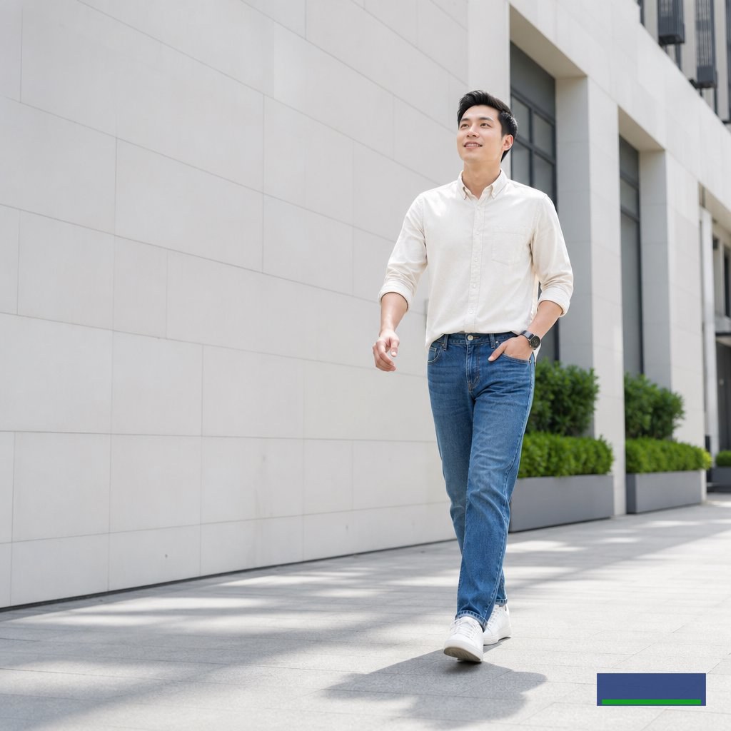 Quần jean nam dáng đứng: lựa chọn gọn gàng cho lịch sinh hoạt bận rộn